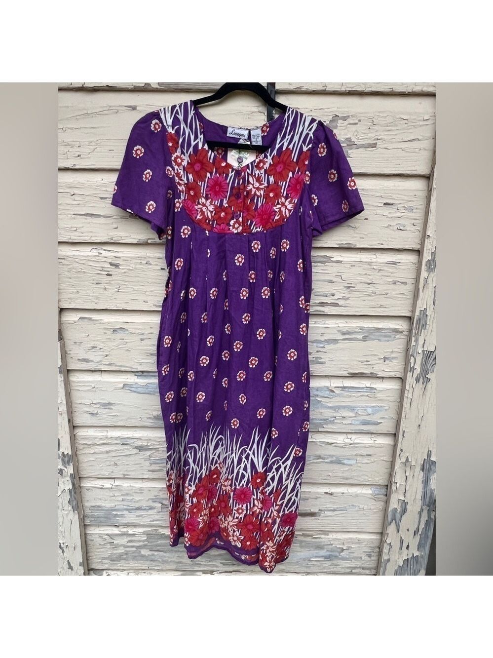 Vintage 80s Loungees Floral Cotton Hawaiian MuMu Loungewear Midi Dress NWT Small